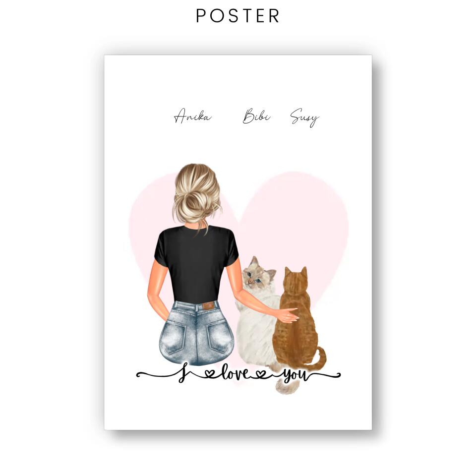 Vrouw Met 2 Katten - POSTER