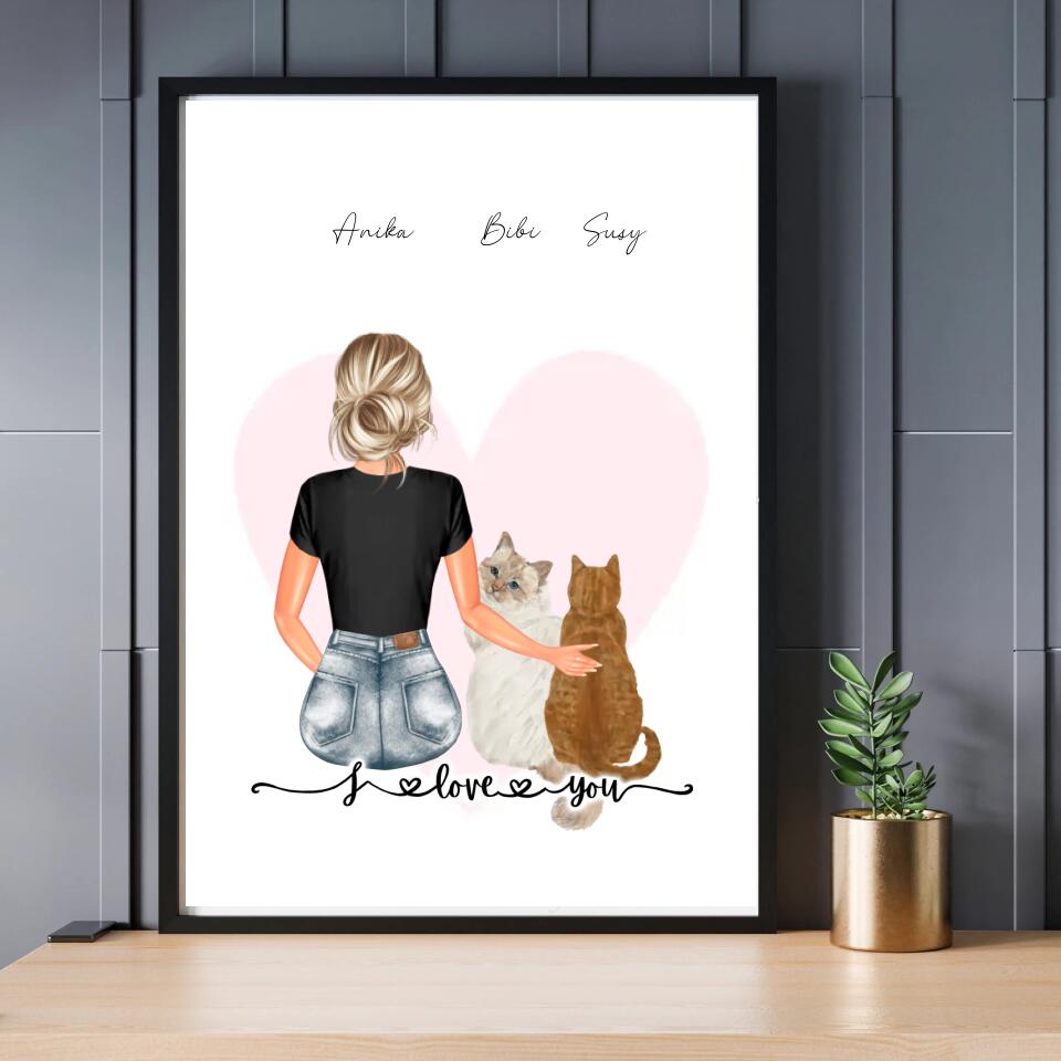 Vrouw Met 2 Katten - POSTER