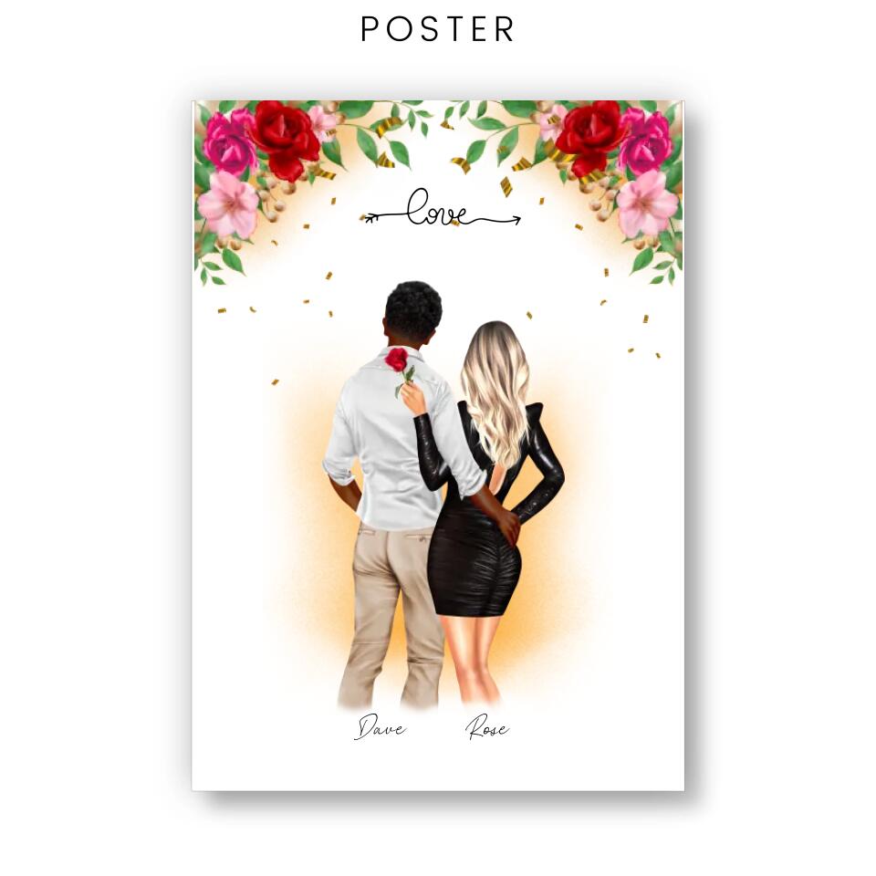 Koppel Liefde Bloemen - POSTER