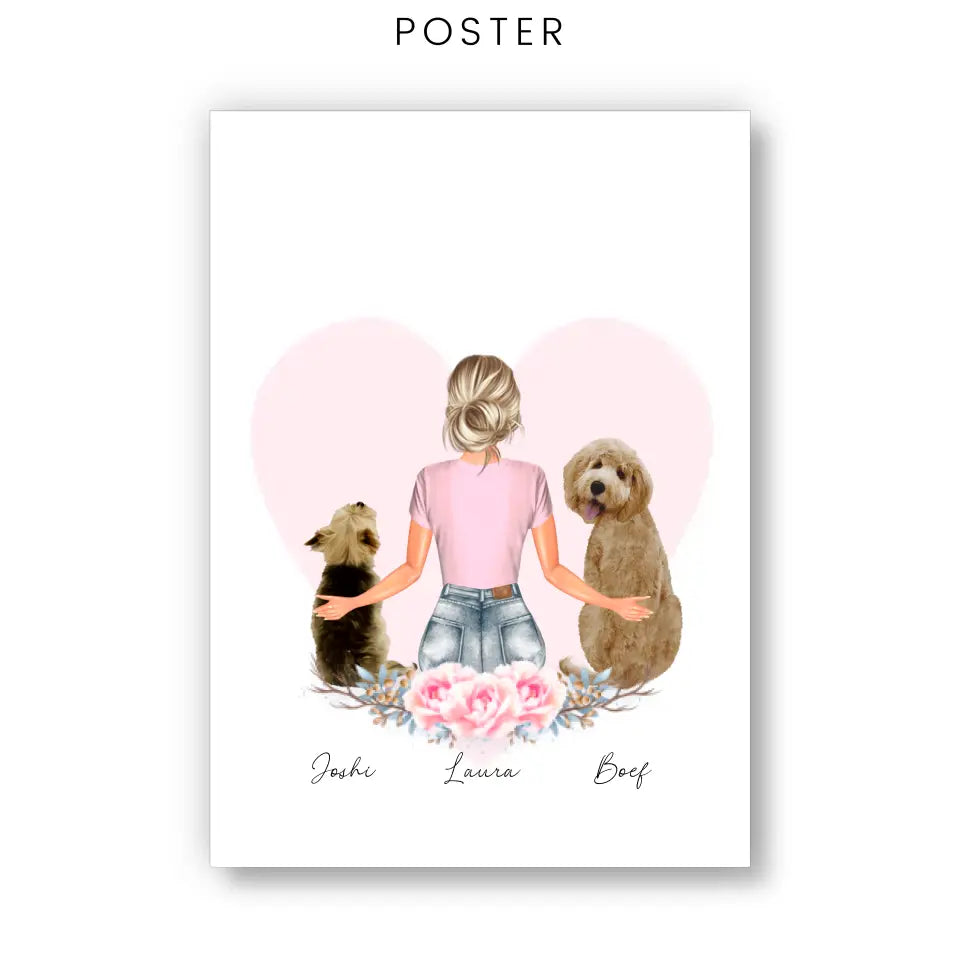 Vrouw 2 Honden Hart - POSTER