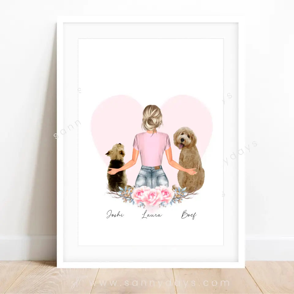 Vrouw 2 Honden Hart - POSTER