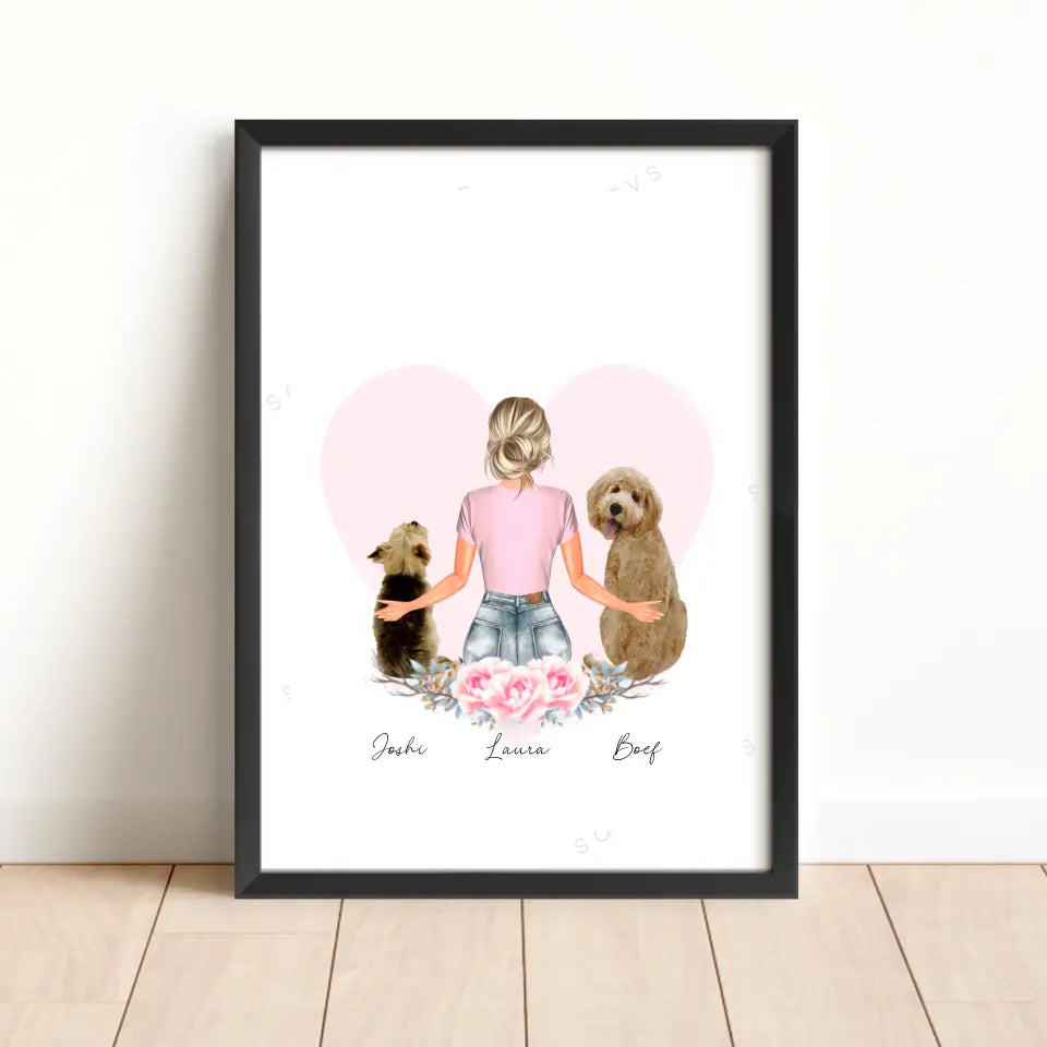 Vrouw 2 Honden Hart - POSTER