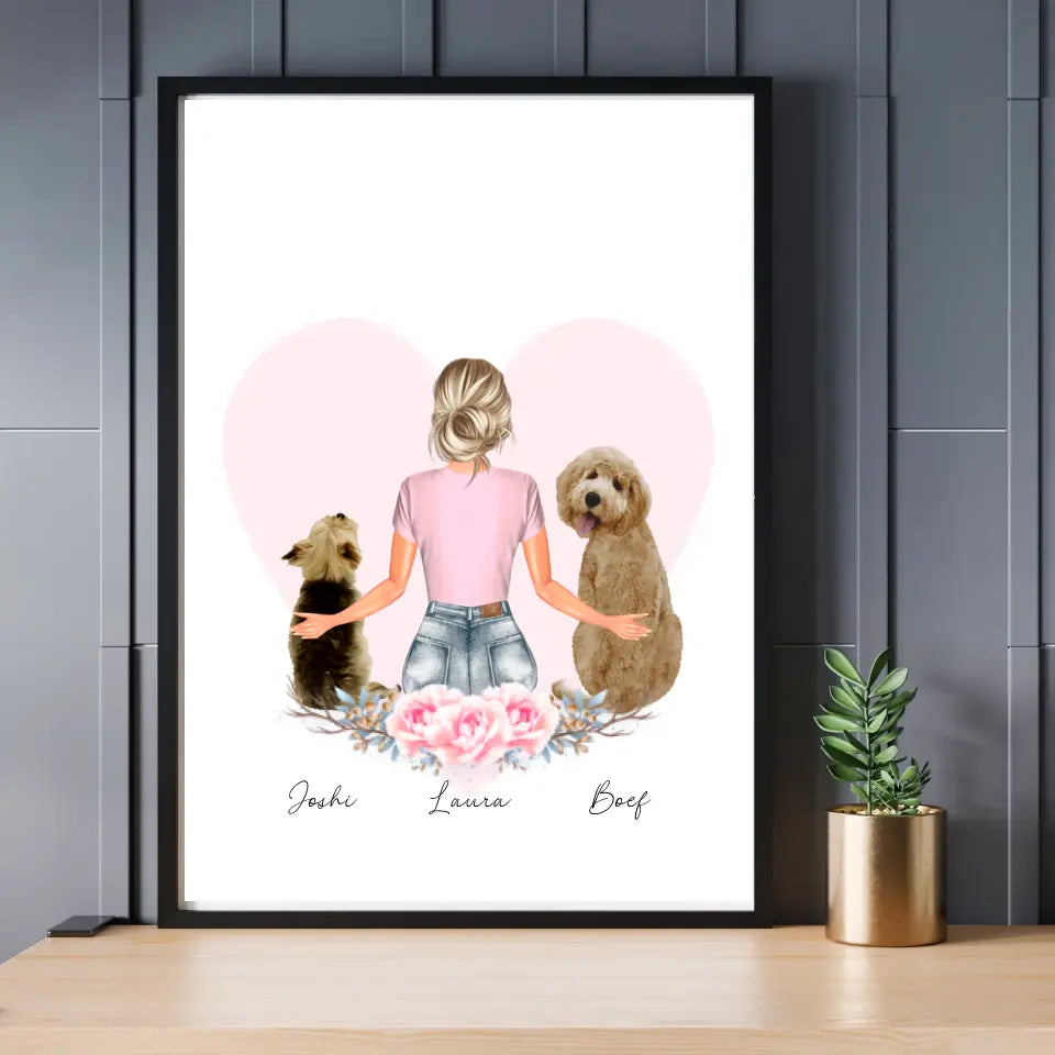 Vrouw 2 Honden Hart - POSTER